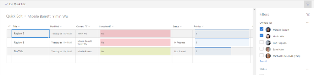 SharePoint list showing quick edit breadcrumbs